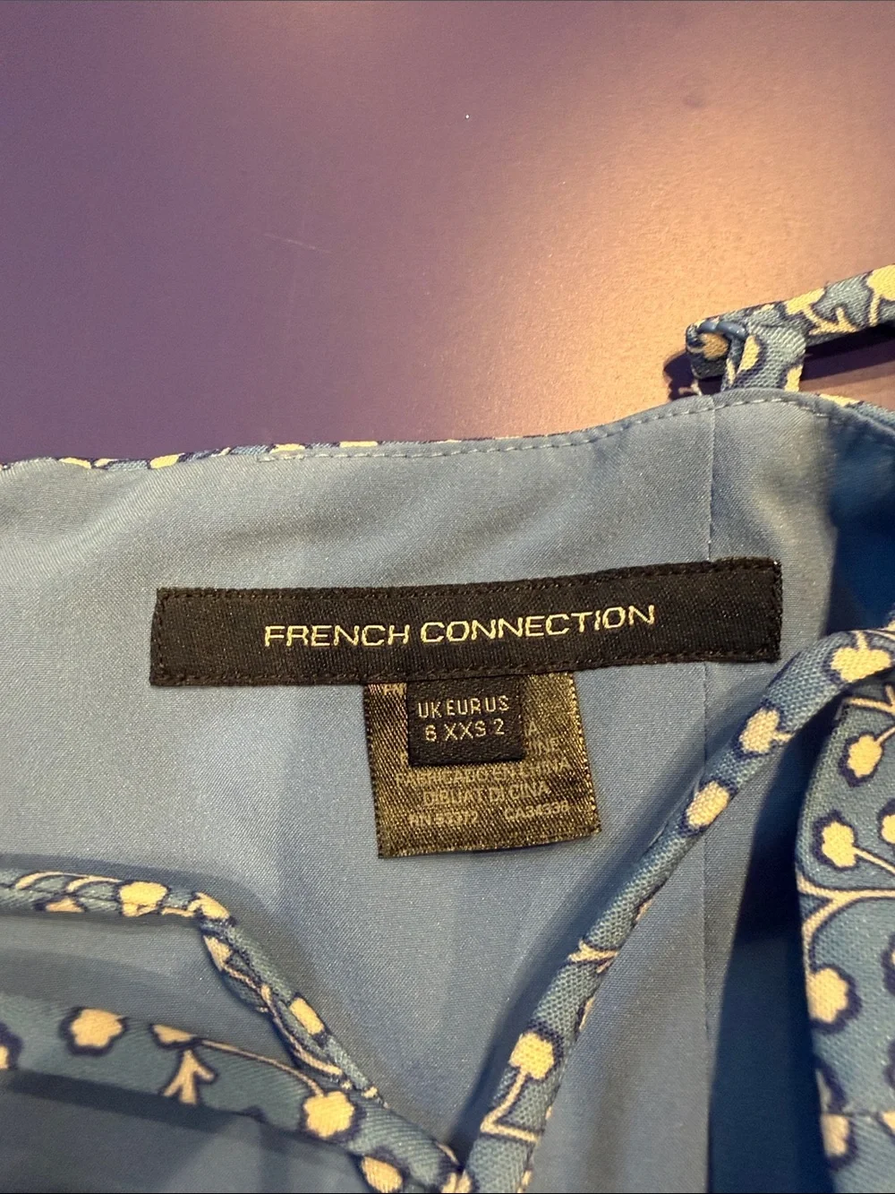 French Connection Blue Mini Dress with White Dot Print